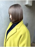 黒髪グレーベージュレイヤーロング前髪パーマ アッシュブラック