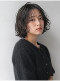 黒髪ボブ/ニュアンスパーマ/地毛風カラー