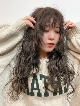 ダスティ穂高店 シアオリーブ+パーマ_寒色系カラー_波ウェーブ_なみなみウェーブ