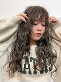 シアオリーブ+パーマ_寒色系カラー_波ウェーブ_なみなみウェーブ