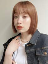 切りっぱなしボブ/オレンジブラウン/ブリーチなしオレンジ