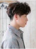 七三分け前髪パーマダークアッシュマッシュZ上尾