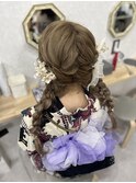 浴衣に合わせた編み込みツインテール
