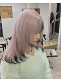 姫カットワンカールセミディエンドカラーペールピンク所沢韓国