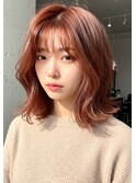 【暖色ミディアムボブ】シースルーバング