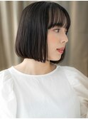 □シースルーバング黒髪切りっぱなしボブ406志木20代30代40代