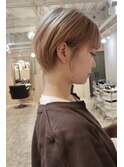 ひし形小顔丸みショートボブ前髪30代40代50代ヘーゼルブラウン