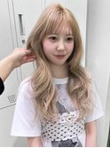ハッシュカット韓国くびれロングレイヤーミルクティーベージュ