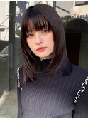 暗髪黒髪韓国レイヤーミディアムヘア小顔前髪似合わせカット