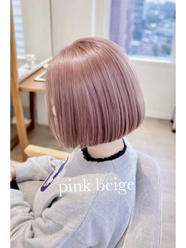 ヌフ(neuf) 透け感ピンクベージュ×切りっぱなしボブ【池袋/イメチェン】