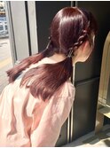 ワイドバング暖色カラーチェリーレッドオレンジブリーチなし