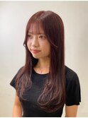 顔まわりレイヤーカット/レッドブラウン/艶髪