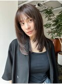ミディアムレイヤーカットグレージュカラーシースルー
