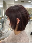 バレイヤージュショートボブ切りっぱなし外ハネボブ髪質改善