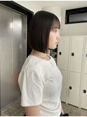 シースルーマッシュハイライトセミロングブリーチなしカラーボブ
