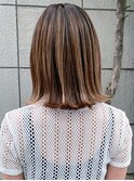 オレンジベージュ_グレージュカラーボブウルフ_ba410461