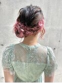 シールエクステ☆ピンク/結婚式のヘアセット/編み込みアレンジ