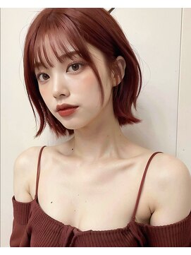 ラルムバイシー 新宿(LARME by Sea) 【人気Ｎｏ．1】韓国風おくれ毛カット+チェリーレッド