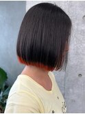 ＊裾カラー重めボブ大人ボブオレンジベージュ前髪なし30代40代3