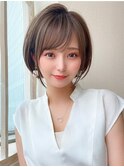 耳かけショートボブ似合わせカット30代40代50代チェリーブラウン