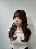前髪ありくびれヘア夏アプリコットオレンジハイライトカラー