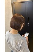 オレンジブラウン×切りっぱなしボブ
