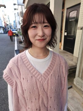 ピンクブラウン/ニュアンスパーマ【神戸元町/水原】