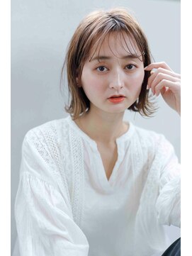 ムウ 難波(MOU) ボブクールショート前髪イメチェンピンクベージュ30代40代50代