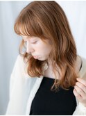 ぱっつん前髪オレンジブラウンカジュアルセミディh古河20代30代