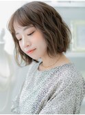 ★グレーベージュくせ毛風波巻きゆるふわボブ20代30代40代★9!