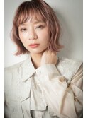 ミルクティーピンク細めハイライト外ハネ小顔ボブu志木10代20代