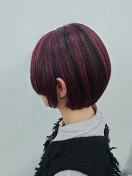 アーシェ 横浜店(A'SHE) ボブ　ハイライト　3D ガーネットレッド
