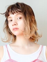 イースタイルコムズヘア 柳通り店(e-style com's hair)&nbsp;グラデボブ/#ロブ#こなれヘア#バイカラー#ゆるふわ巻き#オンブレ