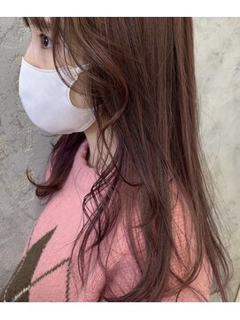 O ロングカシスブラウンサラツヤ髪トリートメント顔回りレイヤー