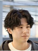 シャドウパーマセンターパートフェザーパーマサーフカール