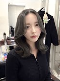 ロングレイヤーカット顔周りシールエクステ秋ヘーゼルグレージュ