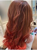 カールロング×オレンジグラデーション[ヘッドスパ/白髪染め]