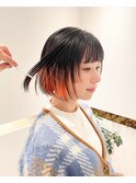 ボブにインナーカラー オレンジインナーカラー 10代20代