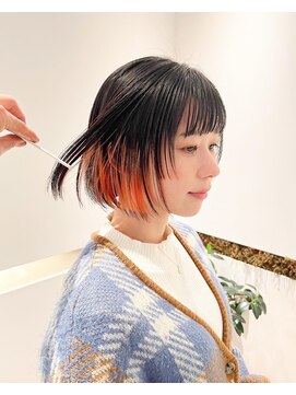 ビファインクーアヴェダ(Be fine coo AVEDA) ボブにインナーカラー オレンジインナーカラー 10代20代