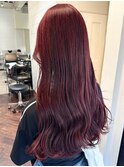 【白石】ブリーチなし赤髪9トーンワインレッドロングヘア原宿