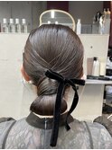 結婚式お呼ばれヘアレンジ/タイトアレンジ/リボンアレンジ