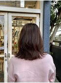 くびれウルフフェイスレイヤーロブボブカット艶ブラウンカラー