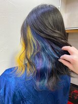 ロア 福岡天神本店(LORE)&nbsp;イエロー×ブルー×パープル×インナーカラー×カラーバター