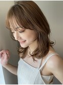 大人かわいい小顔シースルー前髪/ふわっとミディアムレイヤー