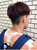 メンズブリーチなしダブルカラーボルドーショートパーマYUKI