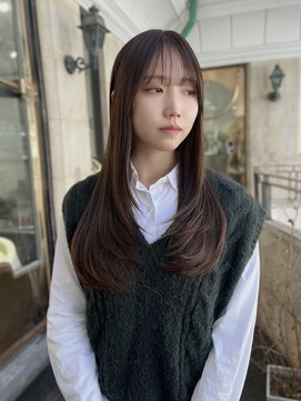 ラグーン 原宿 表参道(LAGOON) 韓国小顔前髪ワンカールレイヤーカットグレージュ