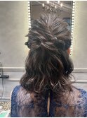ハーフアップ/ウエーブヘア/結婚式ヘアアレンジ
