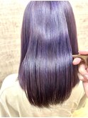 パープルカラー、派手髪、艶髪、ブリーチ1回、色落ち綺麗