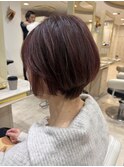 60代大人ボリュームUPひし形ショートボブ白髪ぼかしハイライト