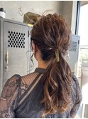 ヘアセット無造作ウェーブ編み込みまとめスタイル お呼ばれ
